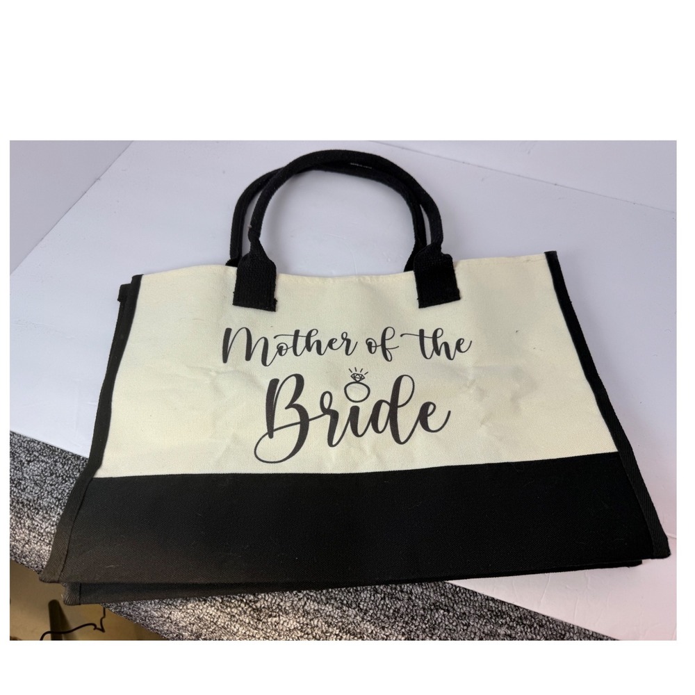 Mother of the Bride Canvas Tote Bag Cream Black Wedding Party Gift Shopper